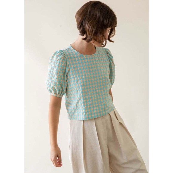 Ali Golden Tops - Ali Golden Puff Sleeve Gingham Top